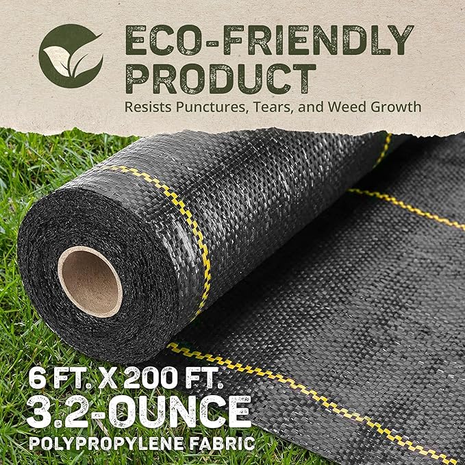 Dewitt Sunbelt Weed Barrier Fabric 3.2 oz, 6 x 200 Feet – Heavy-Duty Ground Cover Mat for Greenhouse Floors, Garden Rows, Raised Beds, Yard Gardening, and Outdoor Landscape Protection