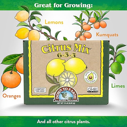 Down To Earth All Natural Fertilizers Organic Citrus Mix - Plant Food for Lemons, Limes, Oranges and Avocados 6-3-3, 15 lb