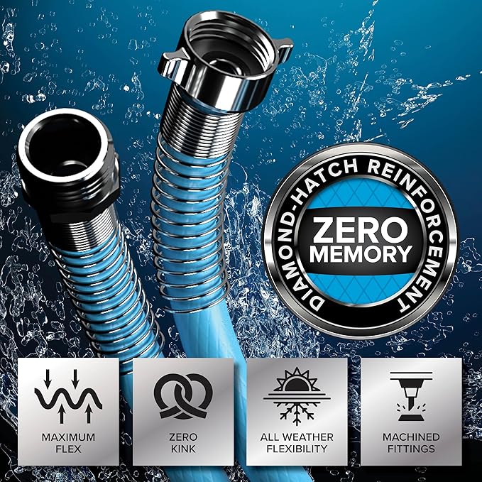 Camco EVOFlex 50-Ft RV Drinking Water Hose - Features Extra Flexible Design w/Stainless Steel Strain Relief Ends - Lead-Free, BPA-Free and Phthalate-Free - 5/8” Inside Diameter (22596)
