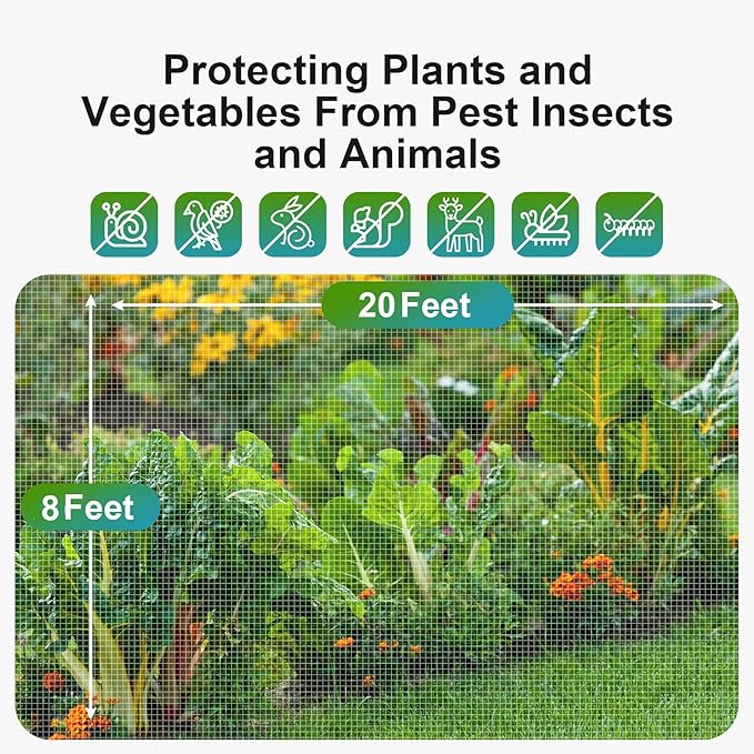 Garden Netting Pest Barrier: 8'x20' Fine Bug Netting for Garden Protection Row Cover Raised Bed Screen Mesh Greenhouse Mosquito Net, Protecting Tree Plants Vegetable Flowers Fruits