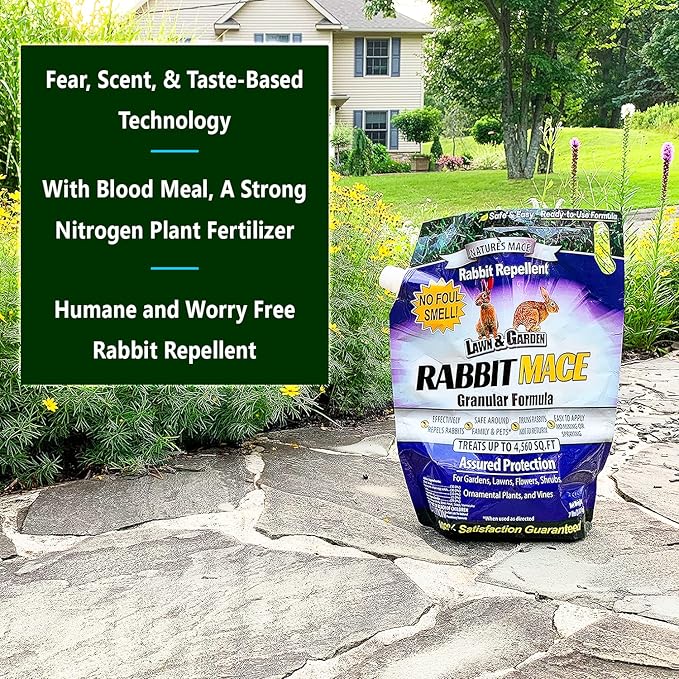 Nature's MACE Rabbit MACE Granules, Rabbit Repellent for Gardens, Lawns, Farms & Landscapes, Treats 19,000 sq ft, Granular Deterrent, 30 Pounds, All-Season Use, Safe for Pets, Children, and Plants