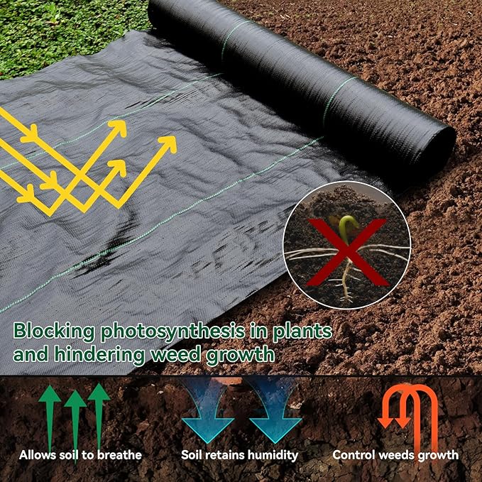 Weed Fabric Barrier Heavy Duty, 3FT x 100FT 3.2oz Garden Weed Blocker Fabric, Landscaping Fabric, Weed Control Fabric Ground Cover Gardening Mat