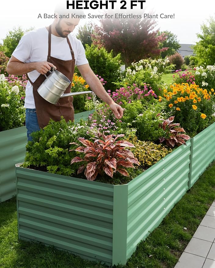 GarveeLife 2pcs 8x4x2 ft Galvanized Raised Garden Bed, 24" Tall Metal Planter Box for Flowers Vegetables, Rust-Resistant Raised Garden Beds for Gardening, Easy Assembly Outdoor Garden Box & Planters