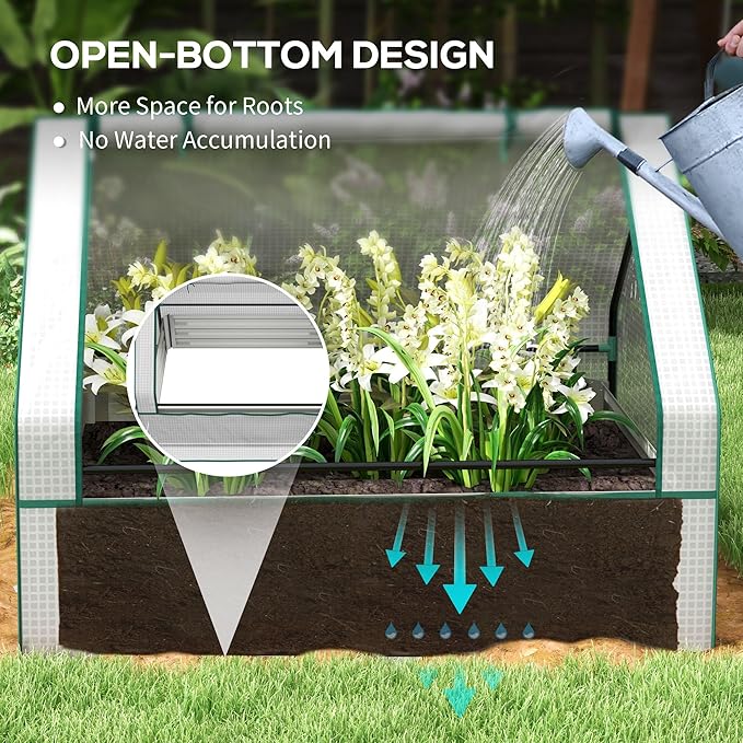 Outsunny 4 x 3 x 1ft Raised Garden Bed with Mini Greenhouse, Galvanized Outdoor Planter Box with Cover, for Herbs and Vegetables, Use for Patio, Garden, Balcony, White Cover and Silver Planter