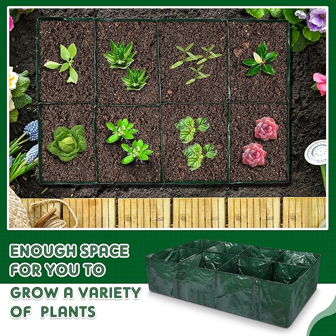 Woanger 4 Pcs Fabric Raised Garden Beds Planters 35 Gallon Plant Grow Bags with 8 Grid, Drainage Holes Vegetable Planter Rectangle Garden Containers for Vegetables Outdoor Fabric Pots for Flower Fruit