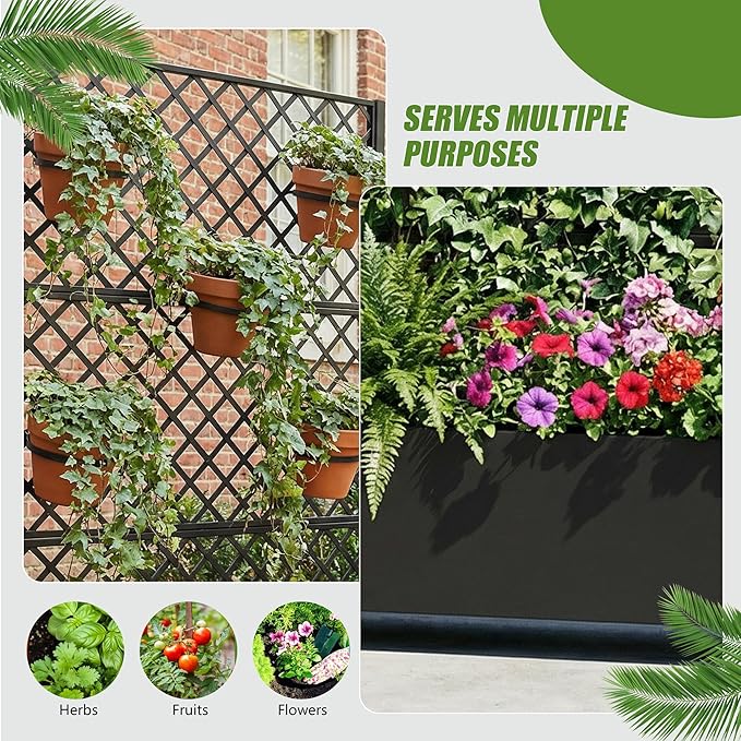 Casaphoria Metal Raised Garden Bed with Trellis and Wheels, 72"x47"x16" Arched Planter Box for Climbing Plants, Vegetables & Vines, Features Drainage Holes and Privacy Screen, Black-Rhombus