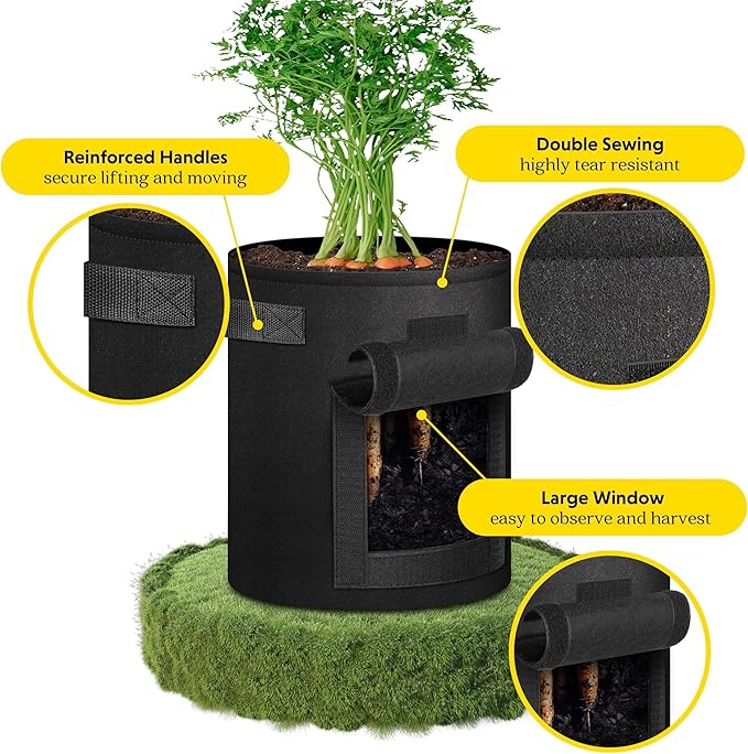 iPower Potato Grow Bags with Flap 6 Pack 10 Gallon, Garden Planting Pot with Durable Handle and Harvest Window, Thickened Nonwoven Fabric Container for Potato, Tomato, Vegetable, Carrot and Fruits