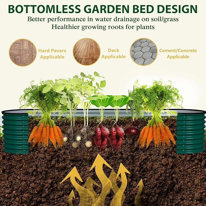 BlueWish 8x2x2FT Raised Garden Bed, 23.1" H Raised Garden Beds with 2 Aluminum Support Rods, Galvanized Steel, Rubber Strips, 9-in-1 Planter Raised Beds for Vegetable, Flower, Herbs, Green
