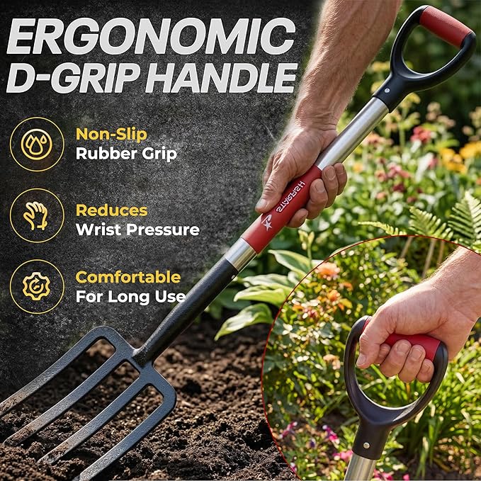 Garden Digging Forks with Premium 4-Tine Forged Steel Digging Fork D-Grip Handles 41" Sturdy Metal D-Handle Virtually Unbreakable Gardening Tool 2 Pcs