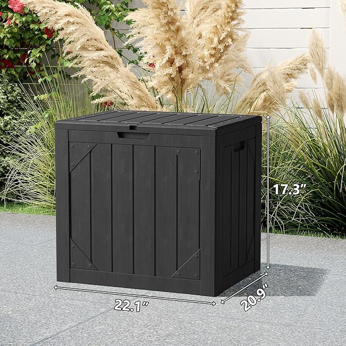 30 Gallon Resin Deck Box, Waterproof Outdoor Storage Box for Patio Furniture Accessories, Garden Tools, Indoor Storage for Cushion, Matte Black