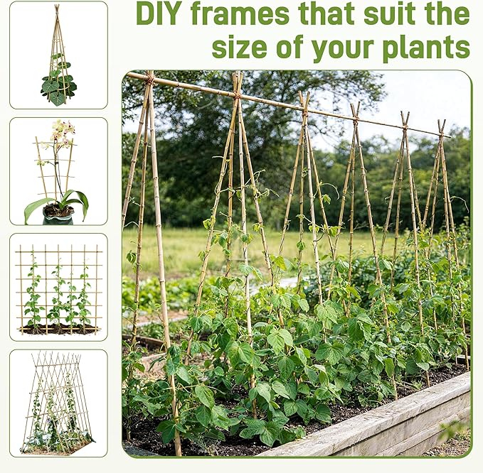 0.32”-0.4"/18Inch Garden Stakes, Natural Bamboo Sticks Plant Stakes for Indoor and Outdoor Plants，Poles for Tomatoes, Beans, Potted Plants(50Pcs)…