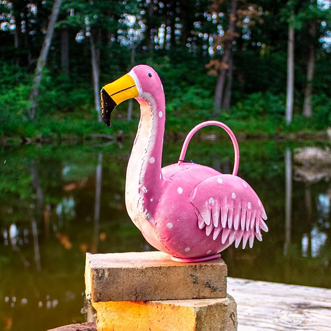 Gift Essentials Decorative Metal Flamingo Watering Can – Pink Novelty Indoor/Outdoor Garden Tool – Hand-Painted Powder-Coated Metal – Unique Gift for Gardeners – Model GEBLUEG575