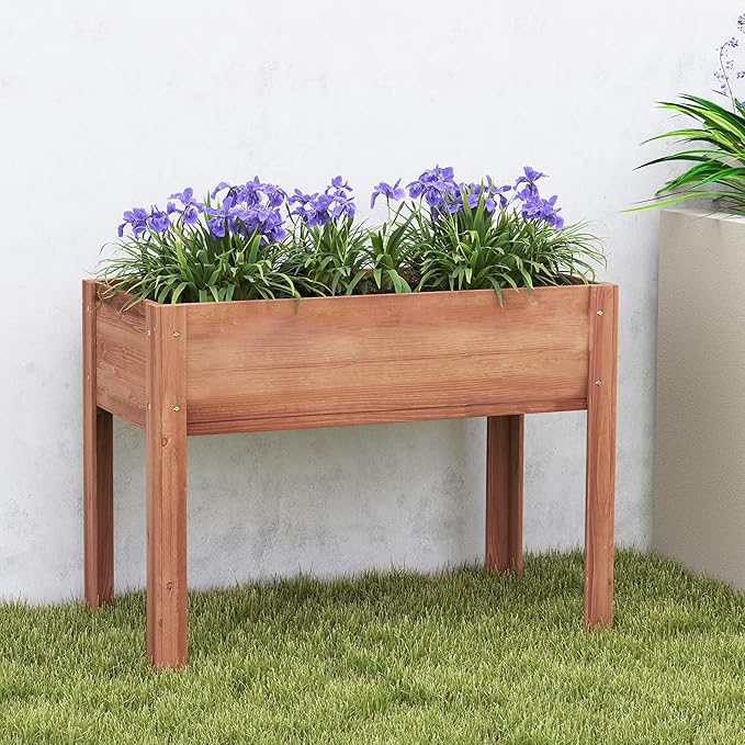 40x20x31 inch Raised Garden Bed with Legs, Elevated Wooden Planter Box for Outdoor Plants Flowers Fruits Vegetable Herb Growing