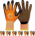 LOCCEF Work Gloves MicroFoam Nitrile Coated-6 Pairs,Endurance Seamless Knit Nylon,Dots on palm,Tacky Dot Grip Gloves,Orange