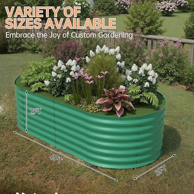 IDEALHOUSE 6x3x2 Ft Galvanized Metal Raised Garden Bed, 24-Inch Tall Outdoor Planter Box for Vegetables, Flowers & Herbs, Rust-Resistant Garden Beds for Backyard, Patio or Balcony, Green