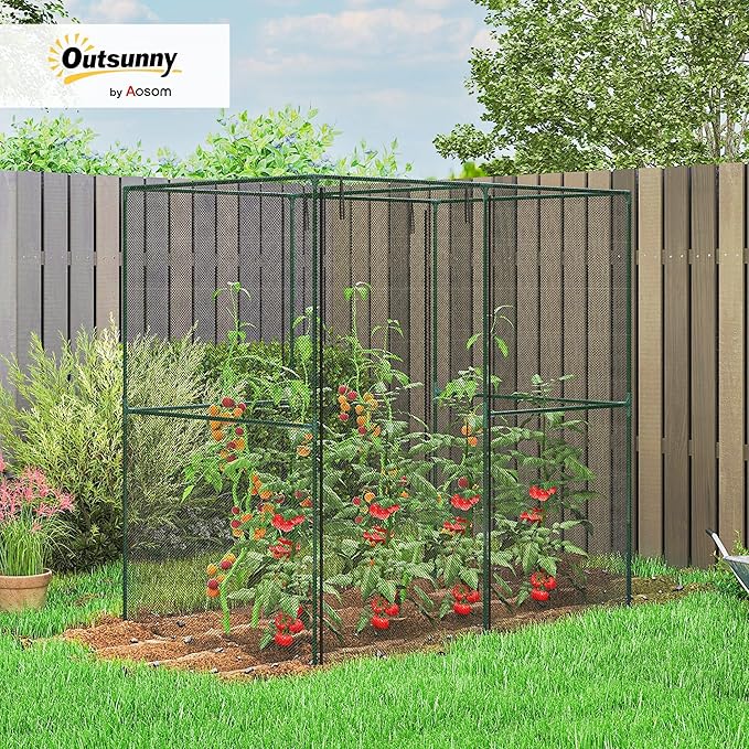 Outsunny 6' x 4' x 6' Crop Cage, Plant Protection Tent with Zippered Doors for Vegetable Garden, Backyard, Black