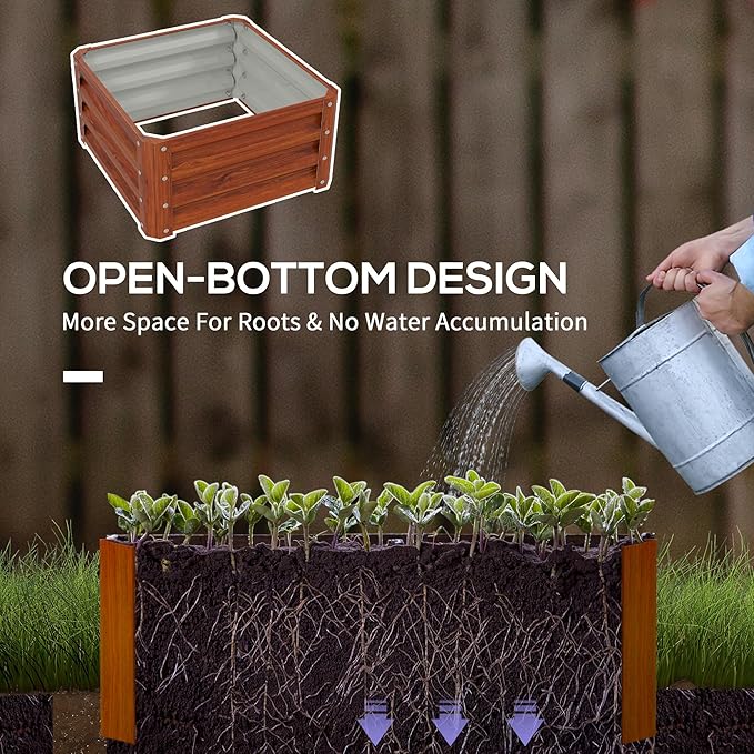 Outsunny 2 Piece Galvanized Raised Garden Bed, 2' x 2' x 1' Metal Planter Box, for Growing Vegetables, Flowers, Herbs, Succulents, Brown