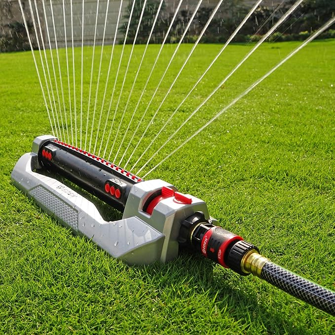 Eden 96216 Heavy Duty Turbo Oscillating Sprinkler, Covers Up to 4,900 sq. ft., 20 Precision Nozzles, Aluminum Base, Flow and Width Control, Adjustable Range, Quick Connects, Filters