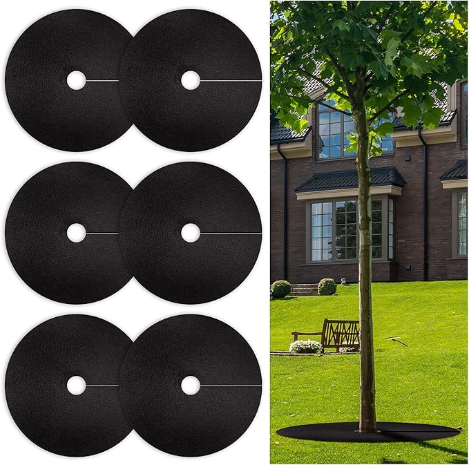 32.5 Inch Non-Woven Tree Mulch Ring 6 Pack, Weed Barrier Mat,Degradable Tree Mulch Used to inhibit Weed Growth and Landscape Weed Control Plant Root Protection