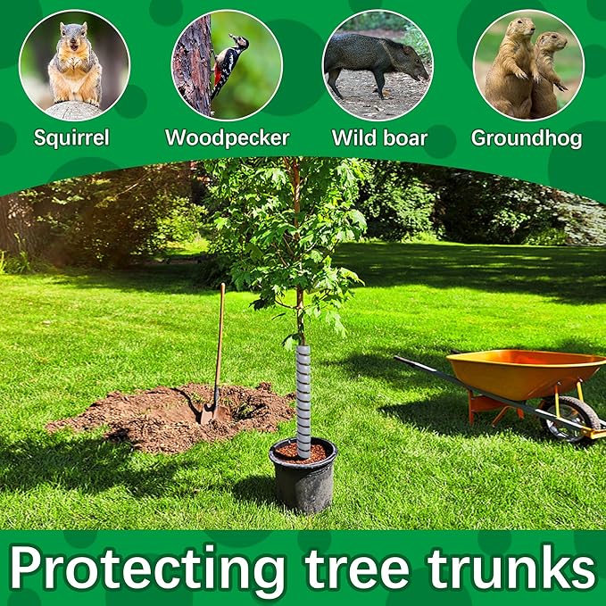 Watayo 6 PCS Tree Trunk Protector- 2 Size Plastic Spiral Tree Guard- Tree Bark Protector Tube Wraps to Protect Saplings Plants from Deer Rabbit Cats Rodents Mowers (Grey)