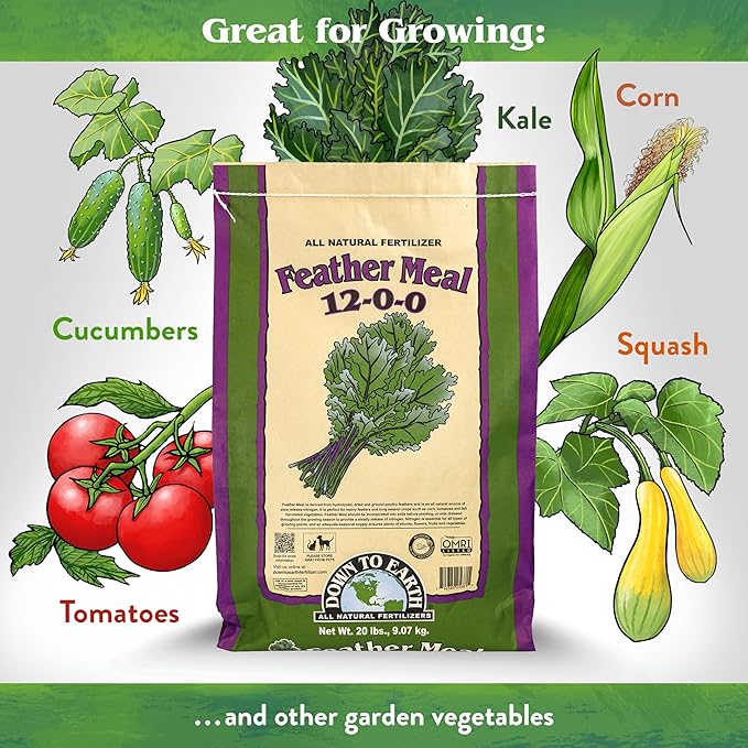 Down To Earth All Natural Fertilizers Organic Feather Meal - Slow Release Nitrogen Plant Food for Green Growth 12-0-0, 20 lb