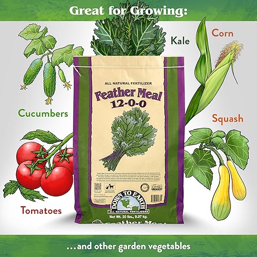 Down To Earth All Natural Fertilizers Organic Feather Meal - Slow Release Nitrogen Plant Food for Green Growth 12-0-0, 40 lb