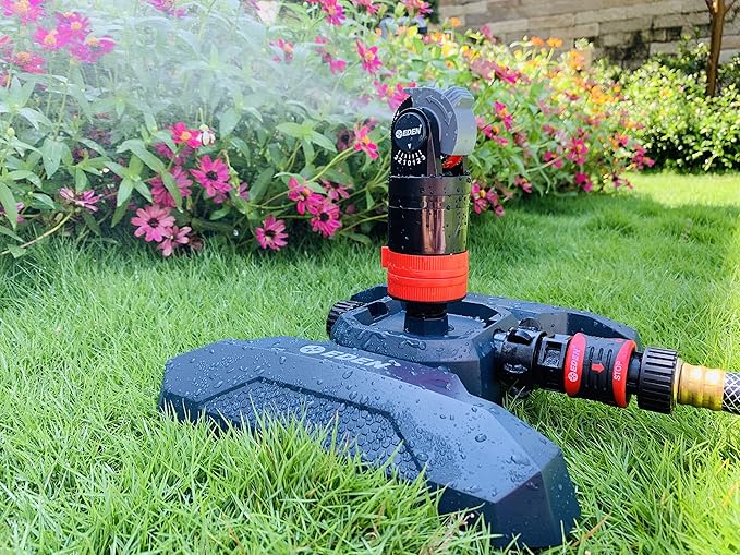 Eden 94124 Multi Pattern Turbo Gear Drive Sprinkler Plus One-Direction Misting System, with Quick Connect Set, 5-360 Degree Coverage
