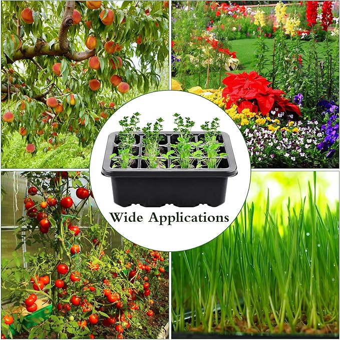 6 Pack 12-Cells Seed Starter Tray Kit with Humidity Dome and Base, Germination Tray Including Peat Pellets, Plant Labels, Tool, Plastic Plant Seedling Starter Trays for Indoor Outdoor, Black