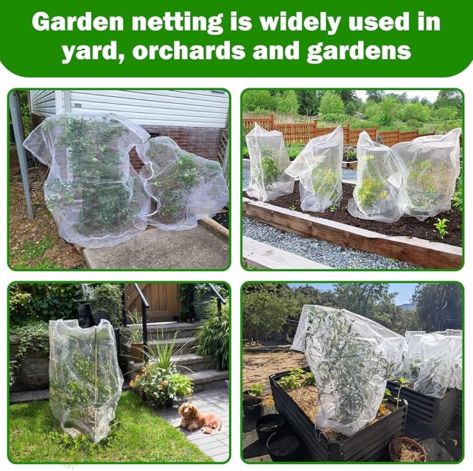2 PCS Fruits Tree Netting Cover for Garden 3.3 x 4.9 ft Garden Insect Bird Barrier Plant Netting for Tomato Blueberry Bush Netting Covers Deer Cicada Netting Cover Bag with Drawstring