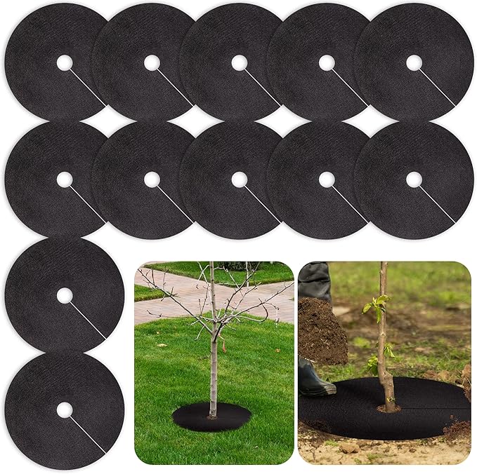Pack 12 Non-Woven Tree Mulch Ring, 20.5 Inch Weed Barrier mat,Degradable Tree Mulch Used to inhibit Weed Growth and Landscape Weed Control Plant Root Protection