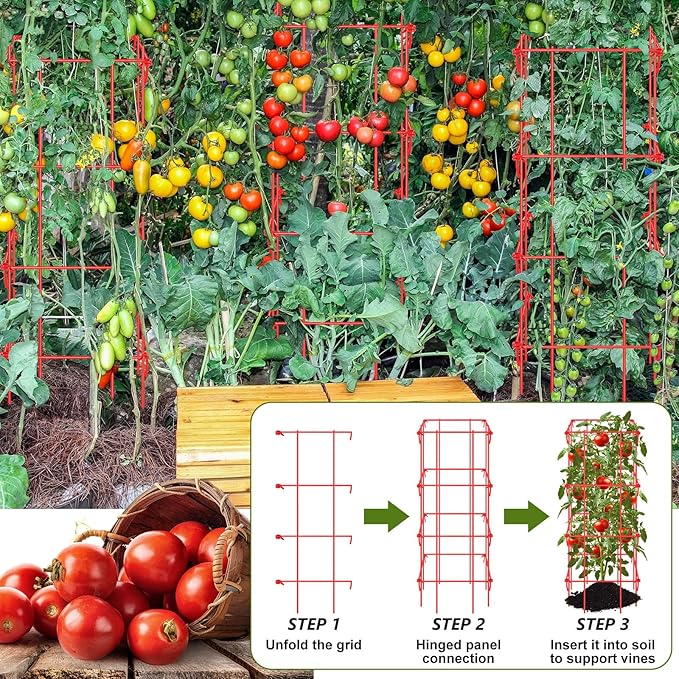 8 Pack Tomato Cages 39 Inch (H) Heavy Duty Square Tomato Cages Powder Coated Steel Plants Support Garden Trellis Stakes for Cucumber, Peas, Vegetables Climbing Plants
