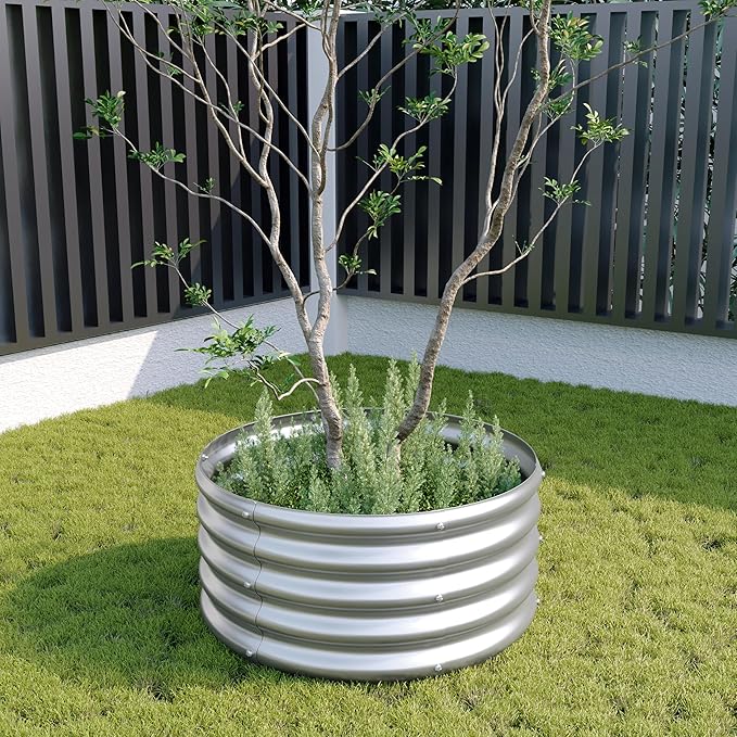 2PCS 2x2x1ft Galvanized Raised Garden Bed Kit-Round Garden Bed Outdoor Planter Box for Vegetables,Flowers,Herbs,Easy Assembly,Silver