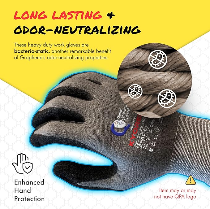 Quest Protective Apparel Cut Resistant Work Gloves (ANSI A1) – Lightweight Graphene Gloves for Gardening,DIY,Mechanical & General Handling – Breathable Grip Gloves for Men & Women – X-Large, Pack of 3