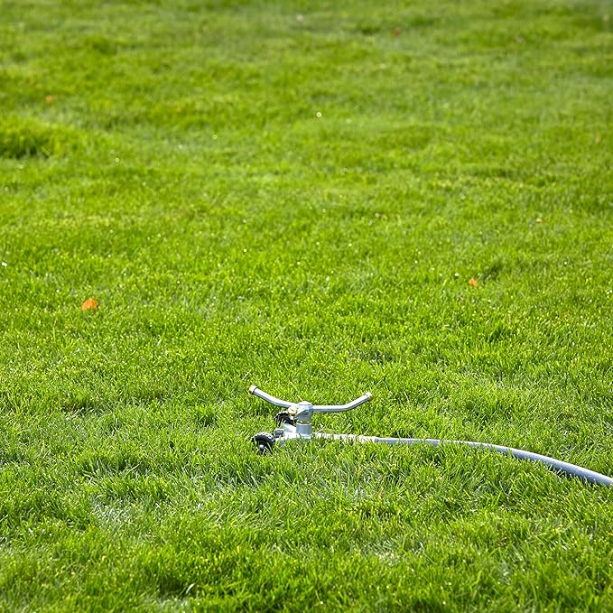 Gilmour Heavy Duty 692 Sq Ft Spinning Sprinkler with Wheeled Base, Metal Whirling Sprinkler Head for 360 Degree Coverage in Flower Beds and Vegetable Gardens