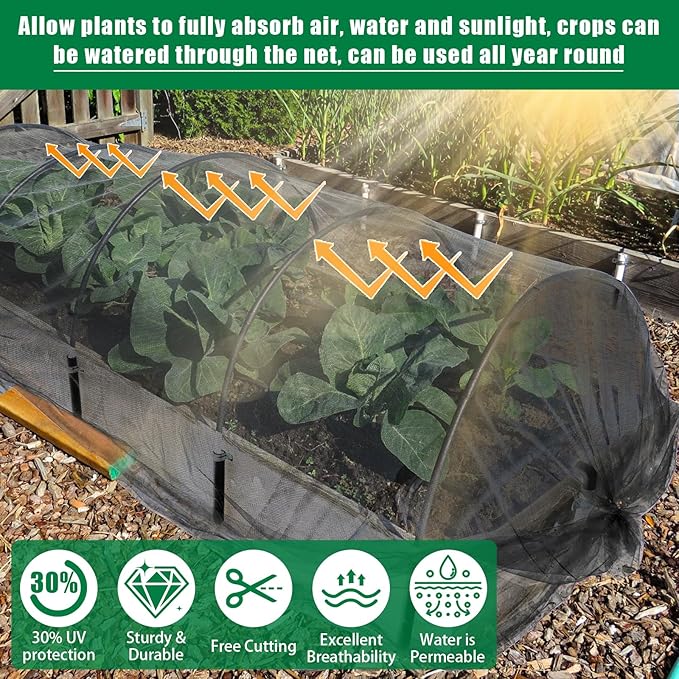 10 X 33 FT Thicker Garden Mesh Netting Pest Barrier for Raised Beds, Black Fruit Tree Netting for Cicadas, Bird Insect Blueberry Bush Strawberry Netting Cover for Garden Protection, Shading Rate 30%