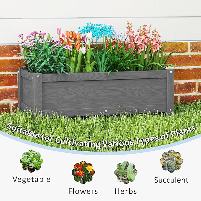 HDPE Raised Planter Box Outdoor,Rot-Resistant and Non-Cracking,Small Raised Beds for Gardening 29.5 * 14.4 * 9.8 in for Yard,Lawn,Outdoor Planter Boxes Rectangle with Drainage Holes Gray