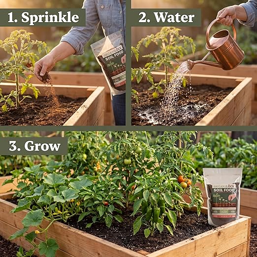 OrganiLock Soil Food — Organic All-in-One Soil Amendment + Fertilizer | Mycorrhizae, Biochar & Beneficial Bacteria | OMRI Listed, Patented, Won’t Burn | Vegetables, Flowers, Lawns
