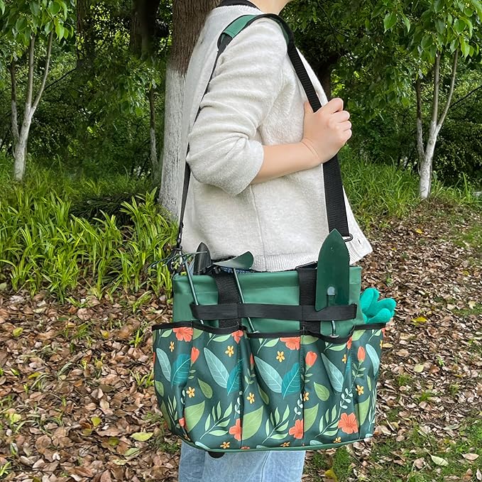 Standable Garden Tool Bag, Oxford Garden Tote Storage Bag, Portable Garden Tool Organizer Bag with Adjustable Shoulder Strap