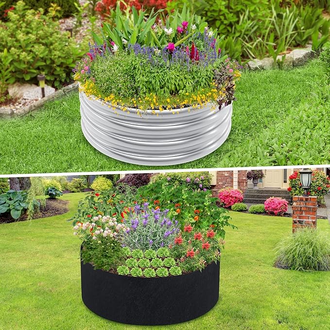 Round Fabric Galvanized Raised Garden Bed Liner, 2x2x1 Feet Outdoor Garden Planting Bags for Vegetables, Flowers, Herbs, and Succulents