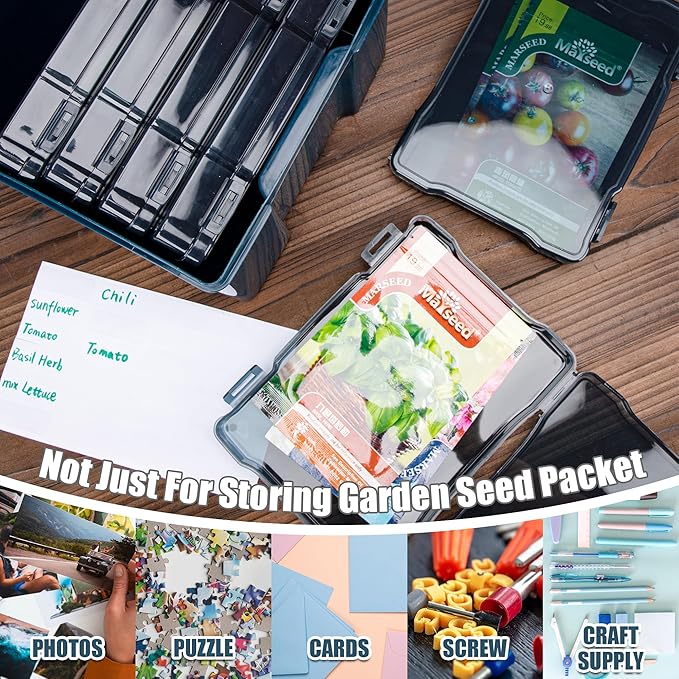 Dark Green Seed Storage Box with 6 Inner 57 Inch Small Boxes, Portable Tool Storage Box for Fishing, Garden Seed Packet Storage Organizer with Label Stickers