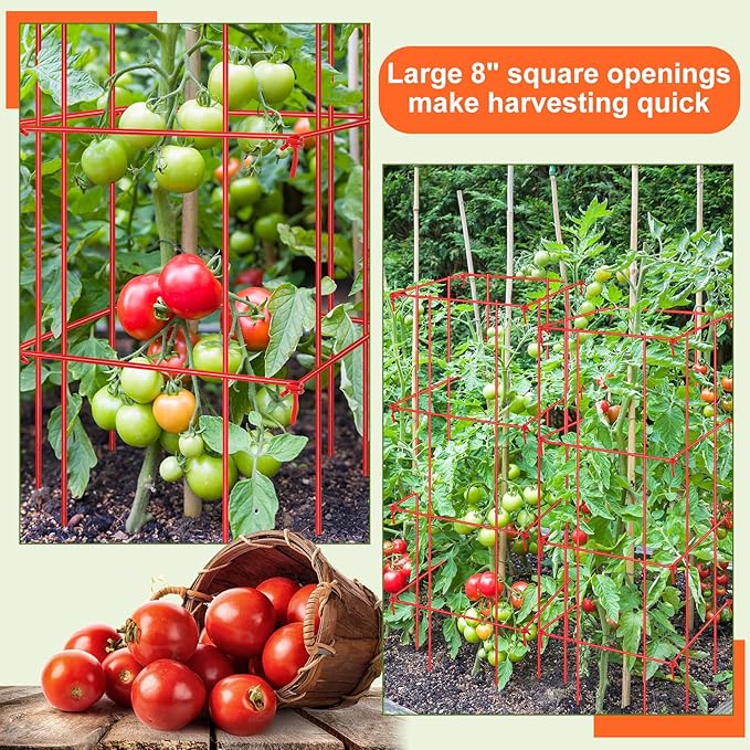 8 Pack Tomato Cages 39 Inch (H) Heavy Duty Square Tomato Cages Powder Coated Steel Plants Support Garden Trellis Stakes for Cucumber, Peas, Vegetables Climbing Plants