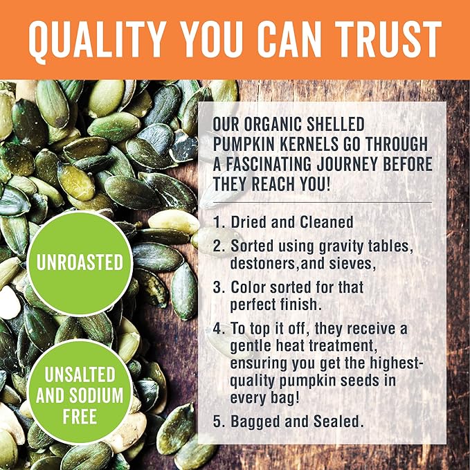 Viva Naturals Organic Pumpkin Seeds - Shelled, Unroasted & Unsalted Pumpkin Seeds Organic, Perfect for Salads, Trail Mix & Baked Goods - Good Source of Iron & Dietary Fiber - 1 lb (16 oz / 454 g)