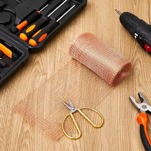 Gisafai 5" x 32 ft Copper Mesh Rodent Control Copper Wool for Slugs Rustproof DIY Hole Filler Pure Wire Mesh for Bat Snail Bird Pest Rodent Control Gap Blocker Fill Fabric Hole Blocking Gardening