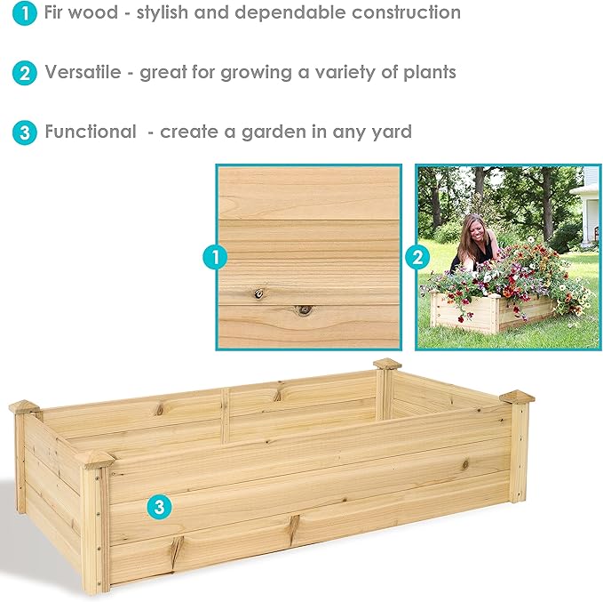 Sunnydaze Rectangular Wood Raised Garden Bed – Outdoor Elevated Planter Box for Flower, Vegetable, and Herb Gardening - 4’ x 2’