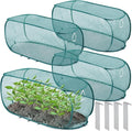 4 Pcs 35'' x 14'' x 16'' Pop up Garden Rows Plants Cover Vegetable Mesh Plant Protector Net Cage Guard with Ground Nails for Protecting Vegetable Fruit Seedling from Animal (Dark Green)