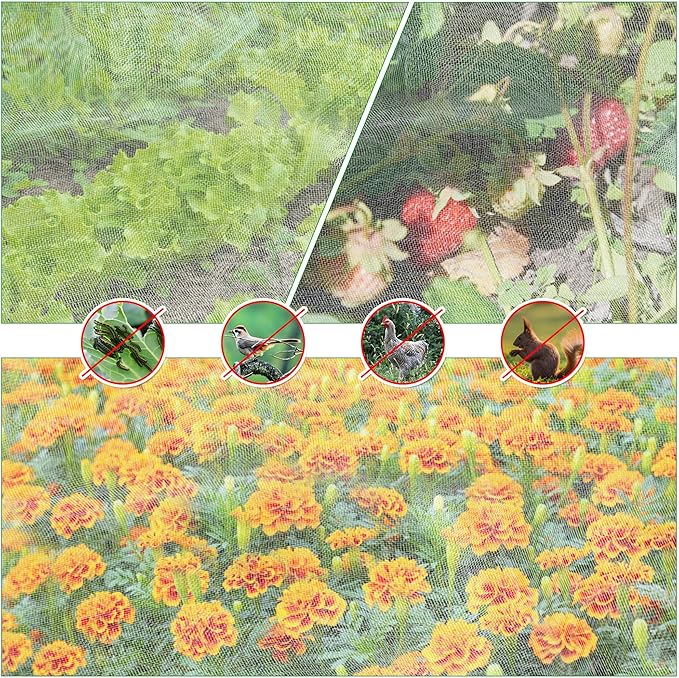 2 Pack Garden Netting for Raised Beds, 4x2FT Raised Bed Plant Covers for Garden Protection, Fine Mesh Bird Netting Pest Barrier Screen with Drawstring and Clips for Protecting Vegetables Fruits Crops
