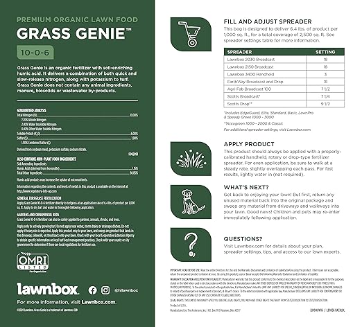 Grass Genie 10-0-6 100% Organic Spring Grass Fertilizer 16 lb Bag Covers 2,500 sq ft