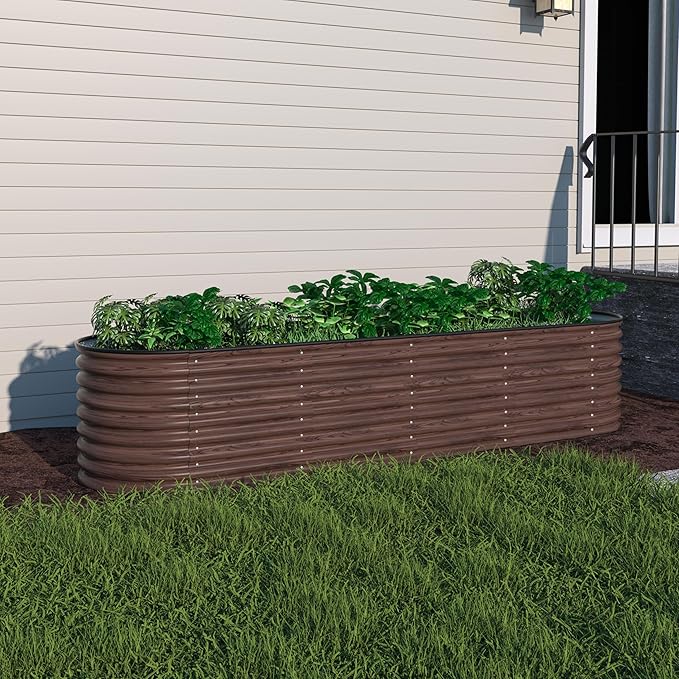 BlueWish 8x2x2FT Raised Garden Bed, 23.1" H Raised Garden Beds with 2 Aluminum Support Rods, Galvanized Steel, Rubber Strips, 9-in-1 Planter Raised Beds for Vegetable, Flower, Herbs, Rustic Brown