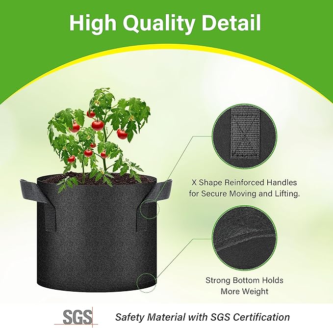 HealSmart 12-Pack 3 Gallon Nonwoven Grow Bags, Aeration Fabric Pots with Handles, Suitable for Garden Fruits, Vegetables and Flowers, Black