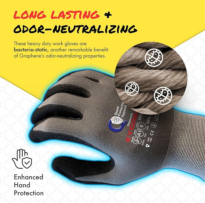 Quest Protective Apparel Cut Resistant Work Gloves (ANSI A1) – Lightweight Graphene Gloves for Gardening,DIY, Mechanical & General Handling – Breathable Grip Gloves for Men & Women – Large, Case of 72